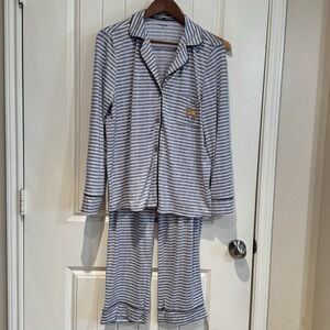 Life Is Good Lucky Dog Gray White Stripe Pajama Set Women's Large